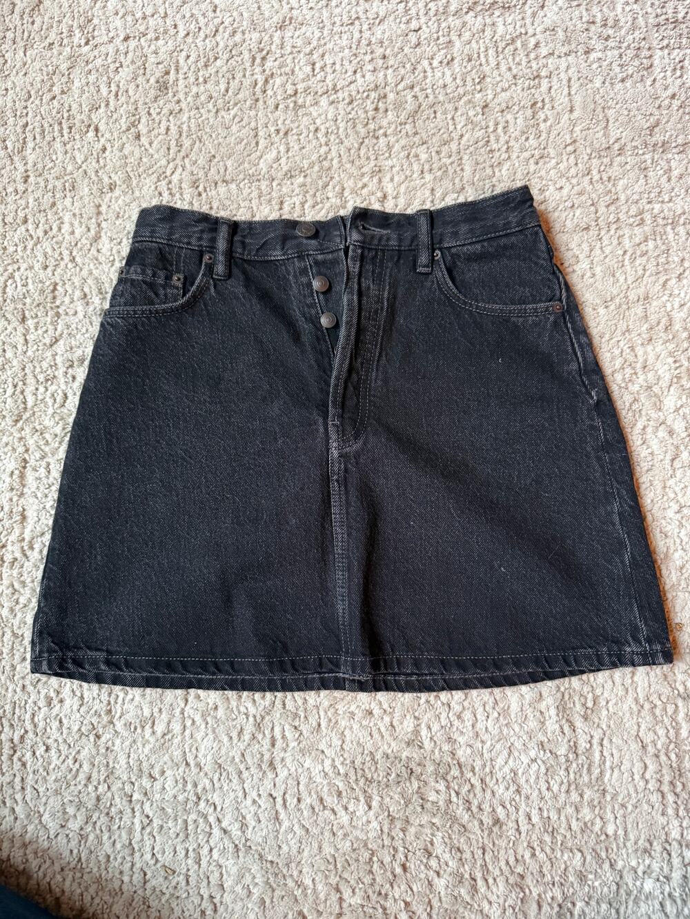 Acne Studios Washed Black Denim Button-Fly Mini Skirt Small
